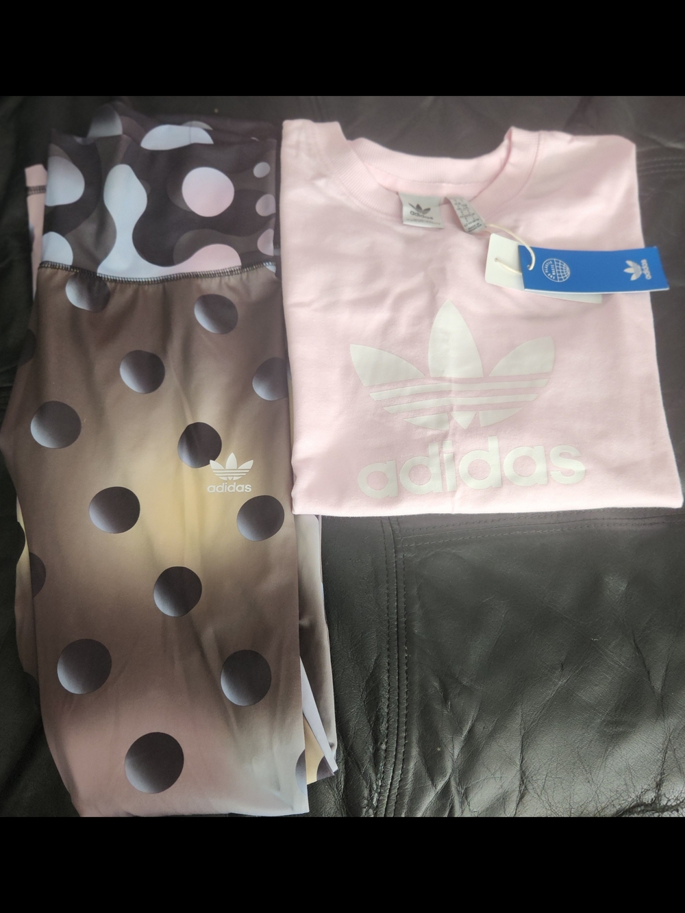Adidas Pink Trefoil Crop Tee & Patterned Leggings Set